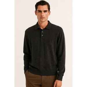 Metropolitan View 100% Cashmere Mens Polo Sweater L Gray Soft Luxury Knit Pullov